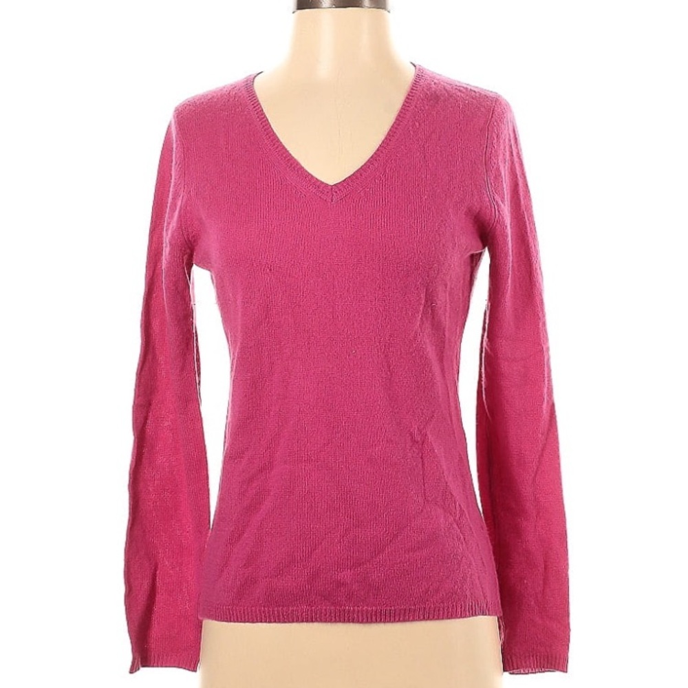100% cashmere v-neck sweater size small magenta fuchsia  pink color